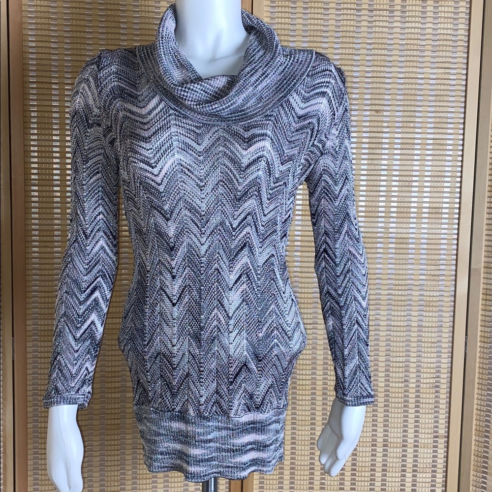 INC International Concepts Metallic Stretch Top Cowl Neck Ribbed Hem Size MD